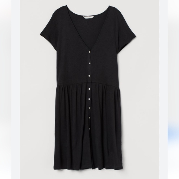 NWT Black Button Front Vneck Dress Soft Jersey Small - Picture 1 of 5